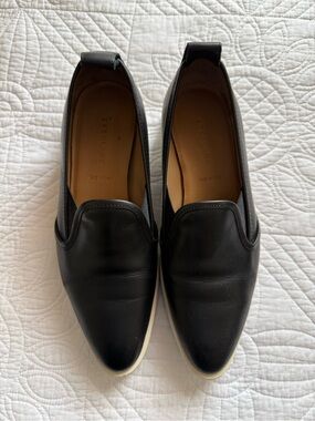 Everlane Black Leather Slip-On Sneakers with White Soles